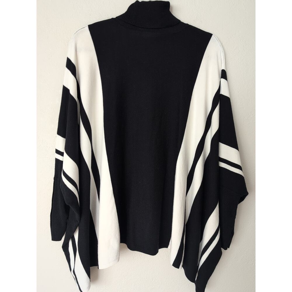 Alfani Womens‎ Black White Color Block Caftan Turtleneck 3/4 Sleeve Sweater M